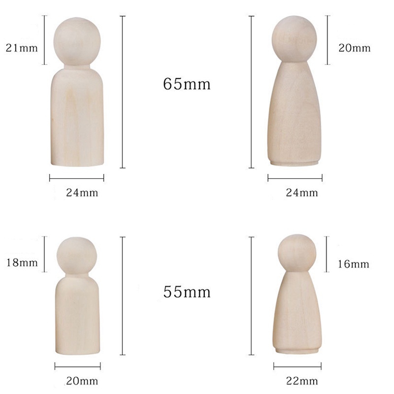 Set 10 Búp Bê Gỗ Tự Vẽ 35-55cm