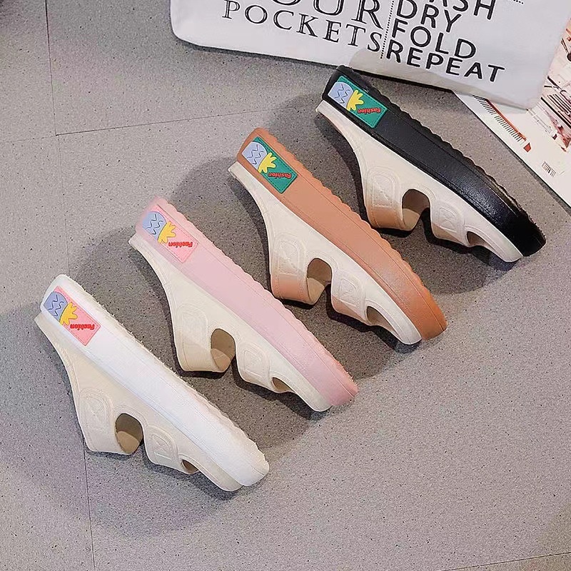 Sandal nữ Giày búp bê dép quai ngang giày lười nữ đi biển Trắng