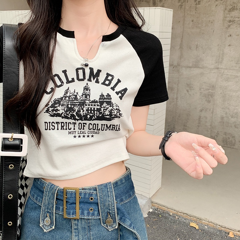 NRVP Áo Thun Tay Ngắn Dáng Ôm In Họa Tiết Độc Đáo Thời Trang Đường Phố Hàn Quốc Cho Nữ