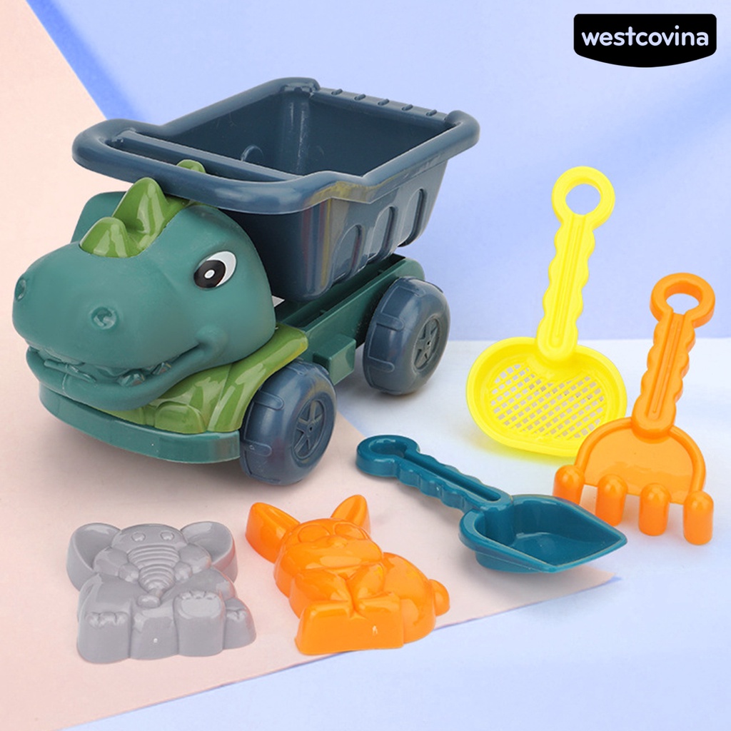 [COD]♋1 Bộ 6 / 7 Dụng Cụ Đào Cát Bằng ABS Hình Khủng Long Hoạt Hình Dễ Thương Vui Nhộn