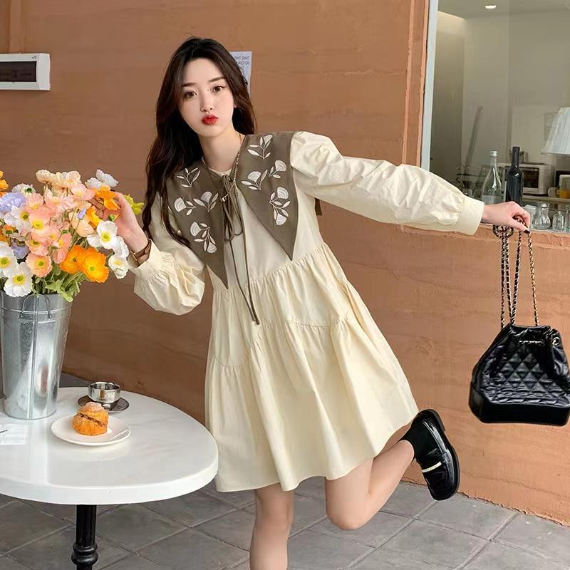 IELGY   Đầm Ngắn Phối Màu Nổi Bật Thời Trang Nhật Bản Dành Cho Nữ