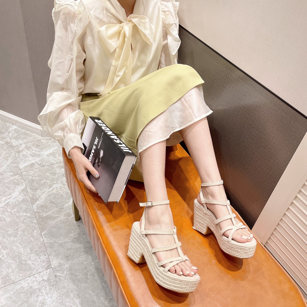 Giày Sandal Cao Gót Đế Xuồng Dày Dặn Thời Trang Mùa Hè 2023 Dành Cho Nữ