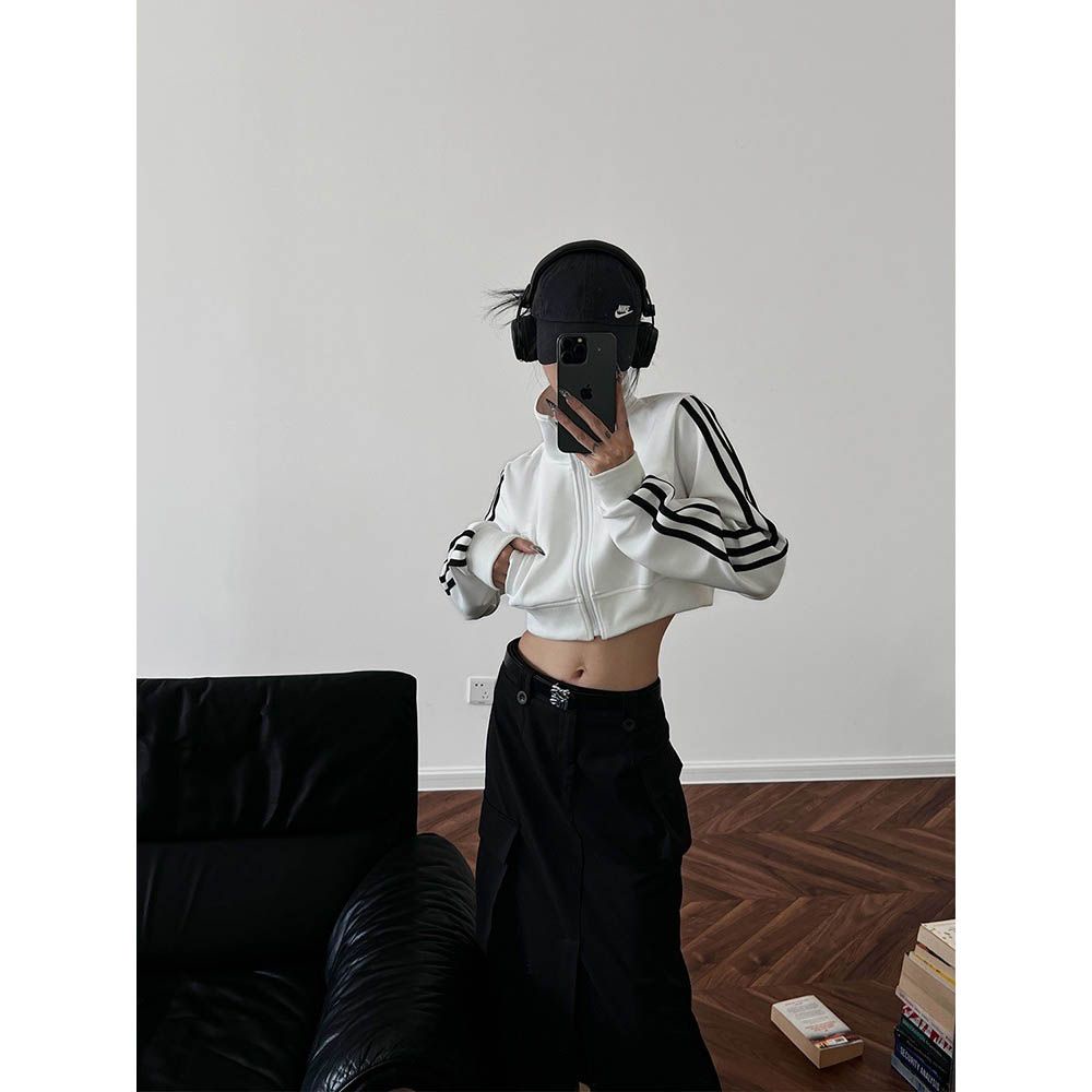 Áo Khoác Cardigan Cổ Cao Tay Dài Kẻ Sọc Thời Trang Đường Phố Mùa Thu Cho Nữ