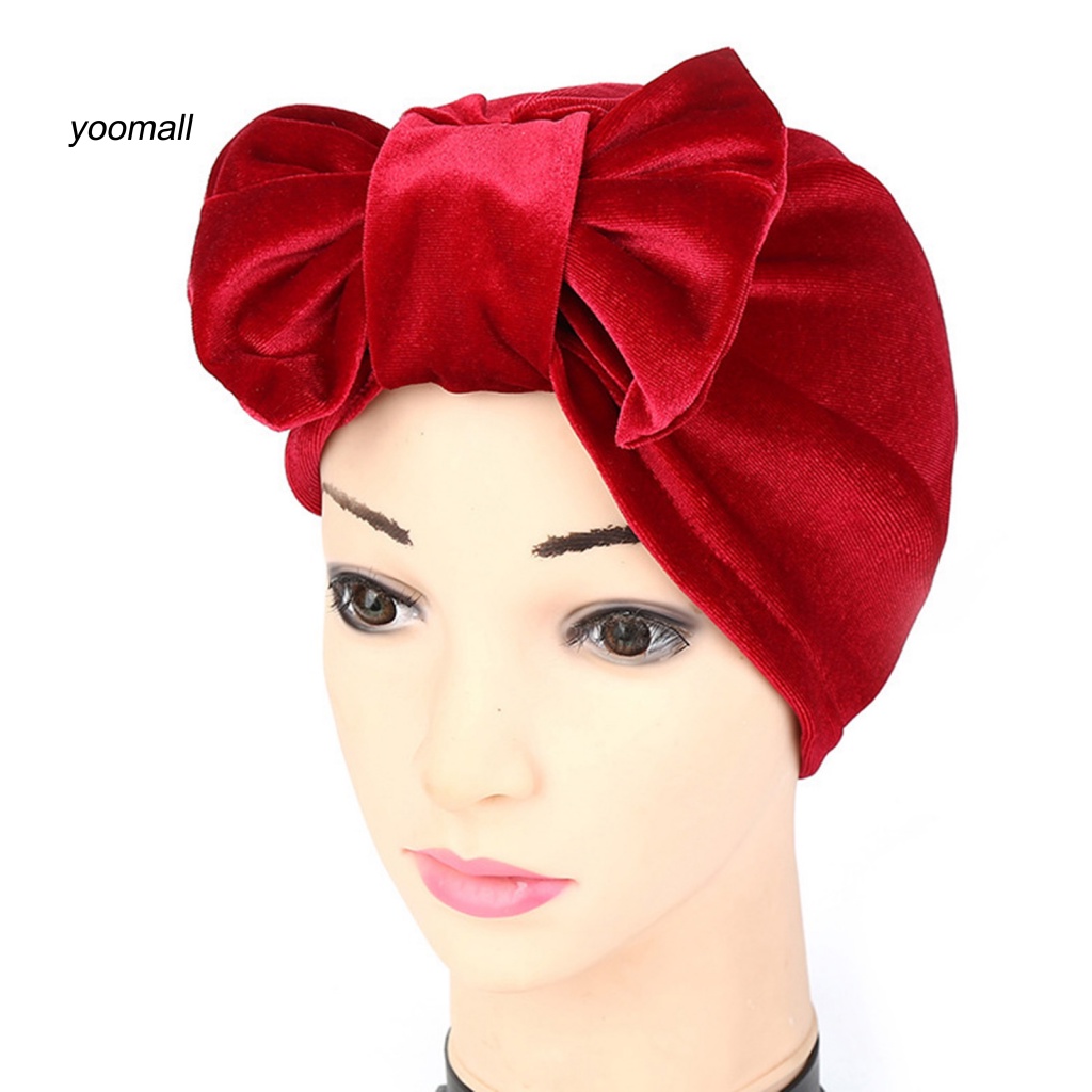 Mũ Trùm Đầu Vải Nhung Co Giãn Màu Trơn Thắt Nơ Có Thể Tháo Rời
