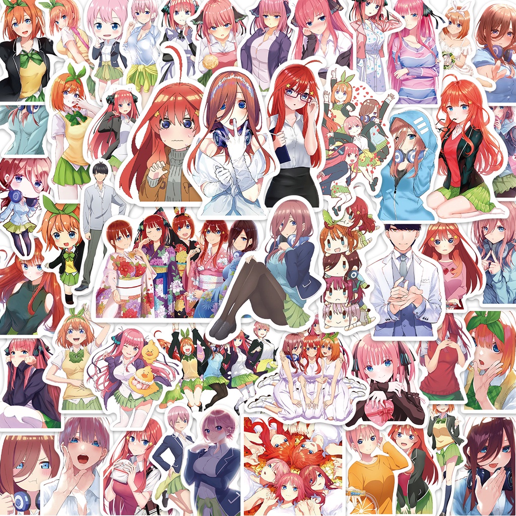 Bộ 50 Miếng Dán Anime The Quintessential Quintuplets Bằng PVC Trang Trí Ván Trượt / Laptop / Xe Hơi / Guitar /