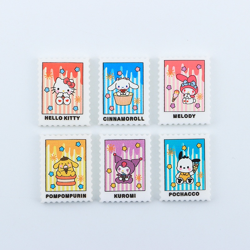 Charm trang trí hình tem nhân vật hoạt hình Sanrio, Cô gái dễ thương | charm deco điện thoại, kẹp tóc DIY