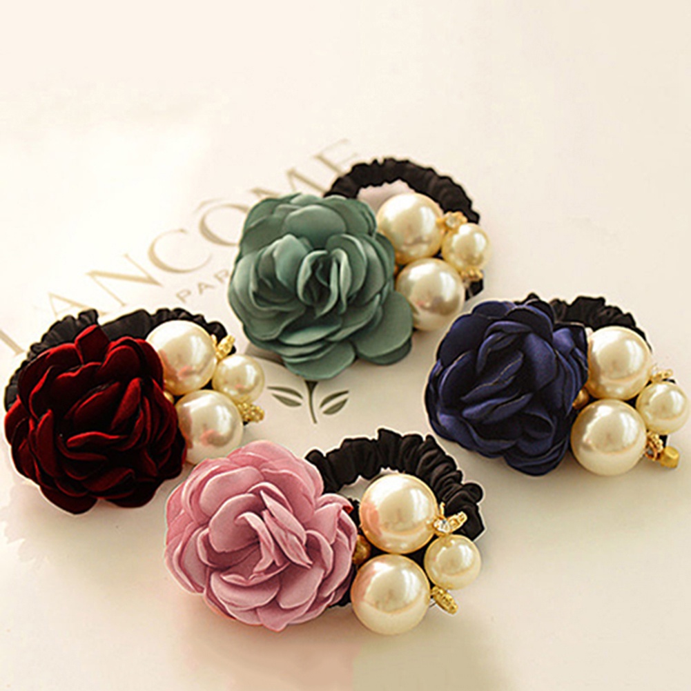 Dây Cột Tóc Đuôi Ngựa Đính Hoa Hồng Ngọt Ngào Thời Trang Cho Nữ 4 Cái