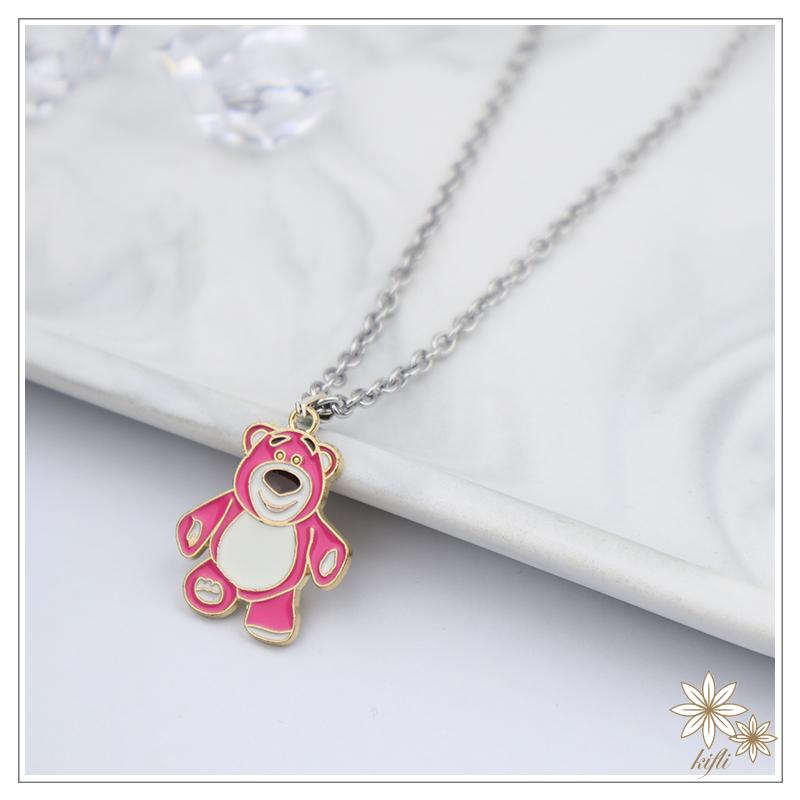 Vòng cổ Mặt Hình Chú Gấu Nhỏ Hoạt Hình Màu Đỏ Đen Bằng Thép Không Gỉ Thời Trang Cho Học Sinh