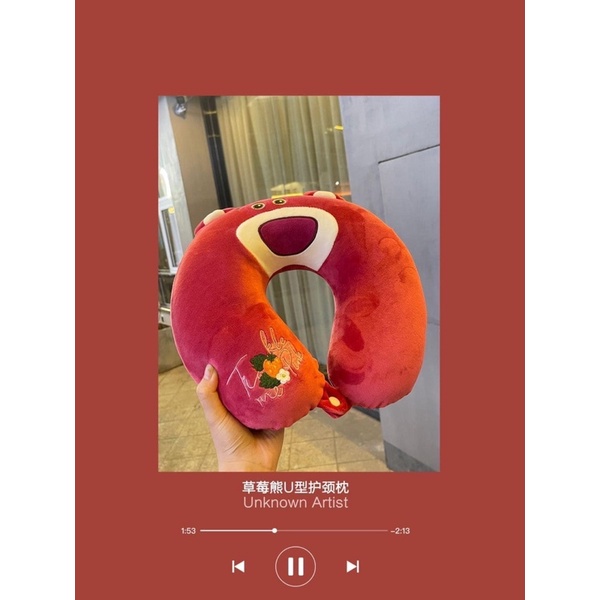 Gối Kê Cổ Chữ U Hình Gấu Dâu Tây Lotso Mềm Mại Dễ Thương