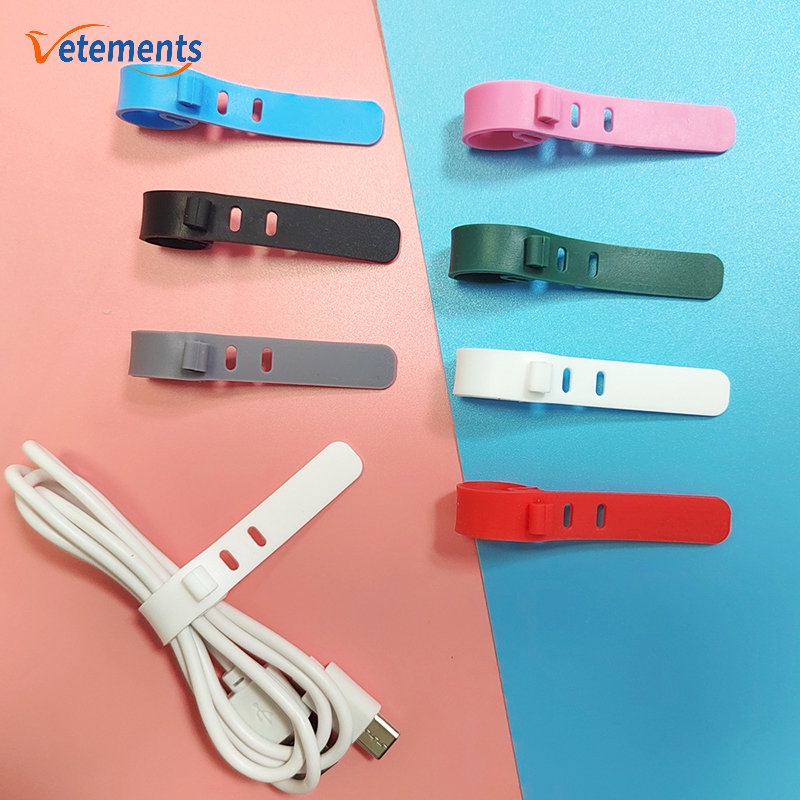 Set 5 Dây Buộc Cáp Sạc / Tai Nghe Máy Tính Bằng Silicone 3 Lỗ Điều Chỉnh Được Chất Lượng Cao