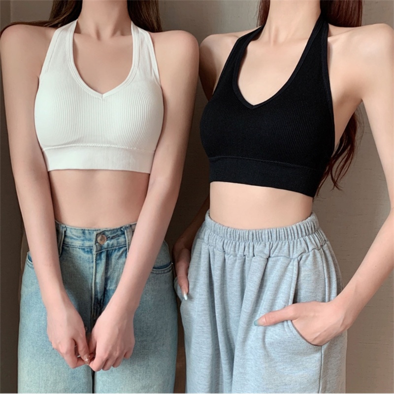 Áo Ngực Thể Thao Cổ Chữ V Có Mút Đệm Màu Sắc Đơn Giản Dành Cho Nữ