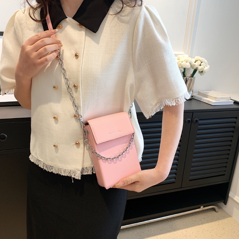 Túi Xách Đeo Vai Hình Vuông Màu Trơn Phối Dây Xích Nhỏ Nhắn Xinh Xắn Thời Trang Cho Nữ