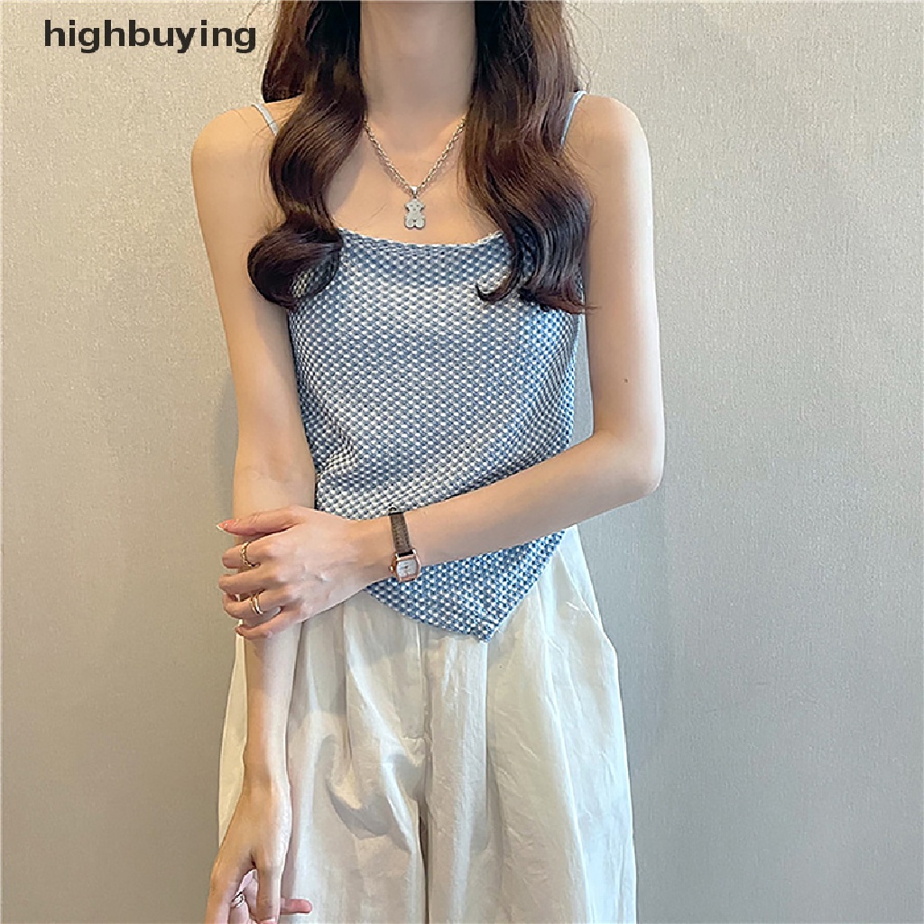 Áo Croptop Hai Dây Họa Tiết Sọc Caro Phong Cách Quyến Rũ