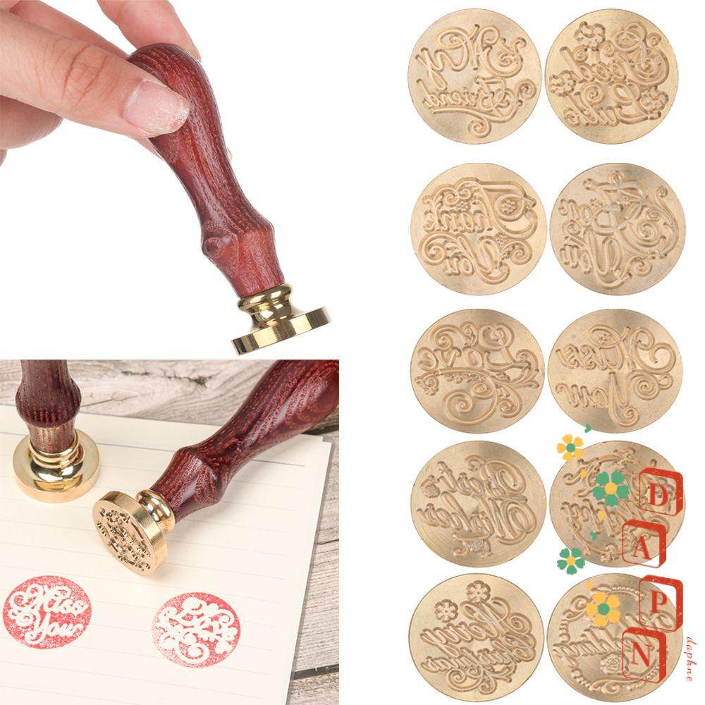 Con dấu sáp niêm phong bằng đồng cán gỗ họa tiết chữ Thank You/ Merry Christmas/ hoa phong cách cổ điển dùng trang trí