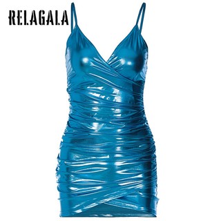 RelaGala Thời Trang Nữ Ice Silk Cổ Chữ V Lấy Gợi Cảm Dây Màu Trơn