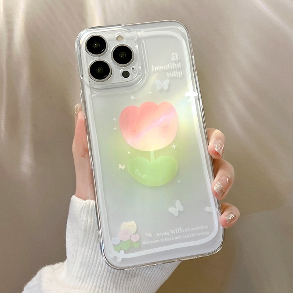 Ốp Điện Thoại TPU Mềm Trong Suốt Họa Tiết Hoa Tulip Cho IPhone 11 12 13 14 Pro Max