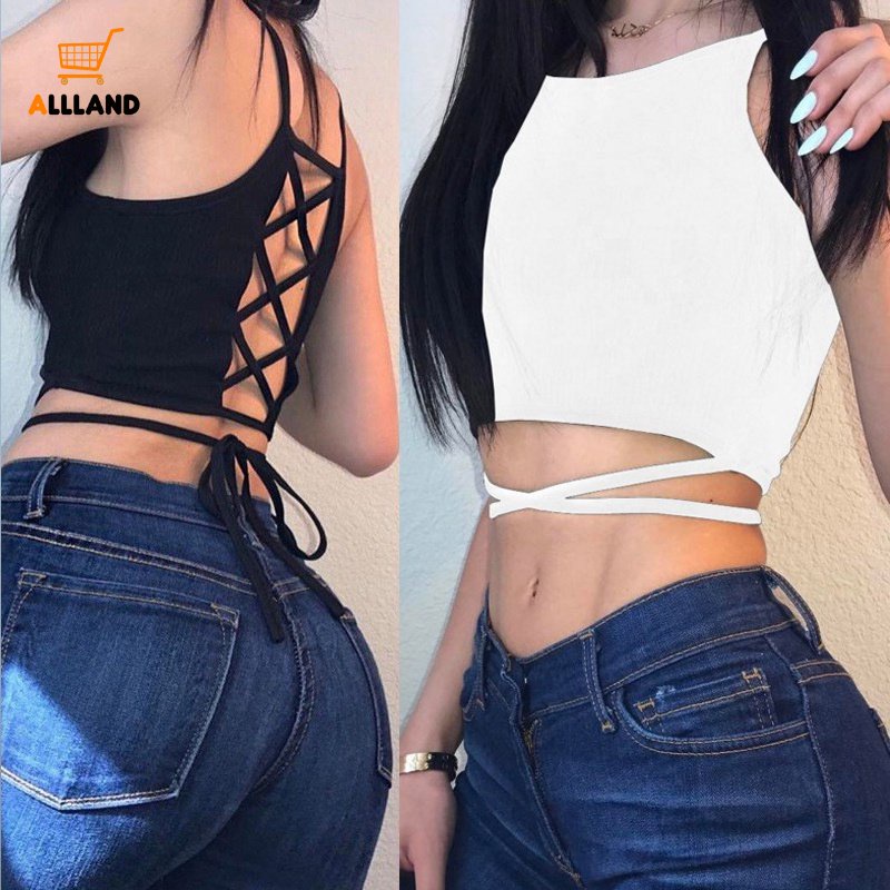 Áo Thun Không Tay Màu Trơn Dây Chéo Sau Lưng Gợi Cảm Thời Trang Cho Nữ