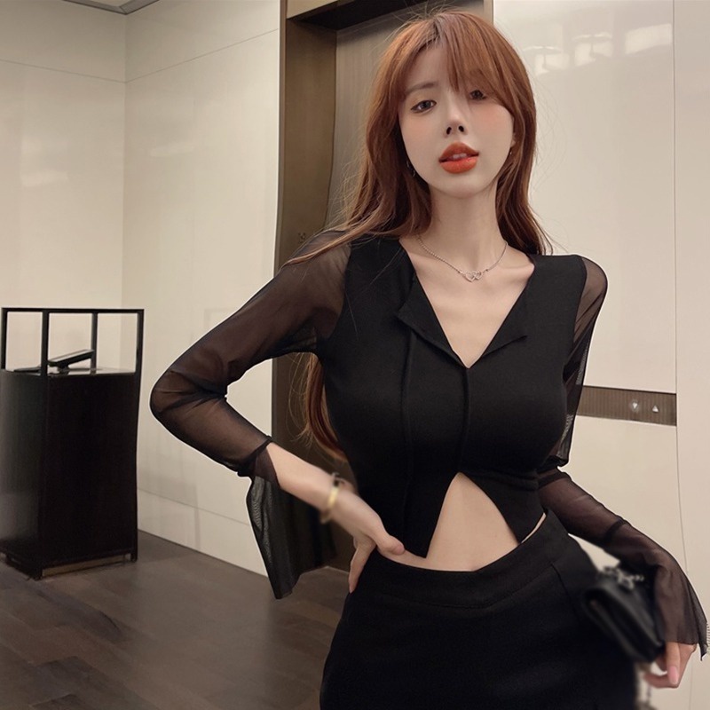 Áo Thun DàI Tay Cổ Chữ V GợI CảM Cho Nữ