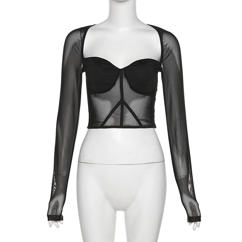 Kliou Áo Thun Tay Dài Mỏng Màu Đen Bí Ẩn Quyến Rũ Dễ Phối Đồ Thời Trang Đi Hộp Đêm Mới 2023 Dành Cho Bạn Nữ