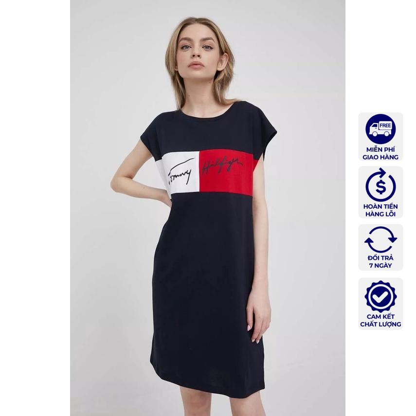 ĐẦM THUN SUÔNG VÁY CÁNH DƠI TOMMY HỌA TIẾT XANH ĐEN - COTTON 100%