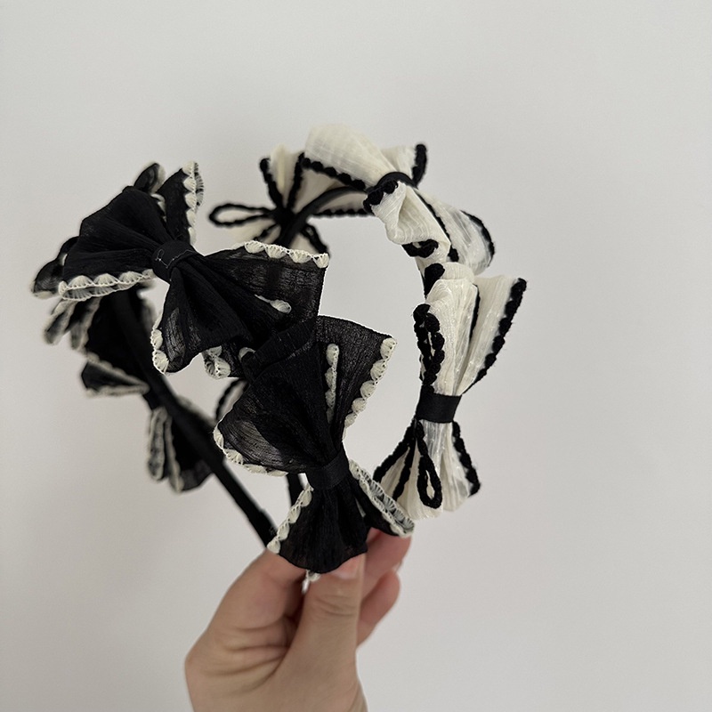 Băng Đô Nơ Màu Trắng Đen Phong Cách Nhật Bản Thời Trang Cho Nữ