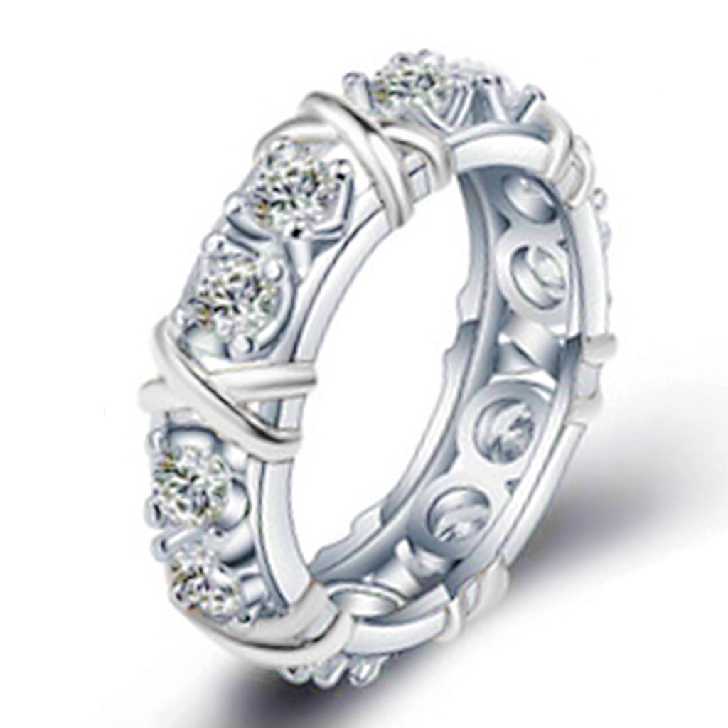 ♥Nhẫn Hình Chữ Thập XO Màu Bạc / Vàng Trắng Thời Trang Cho Nữ
