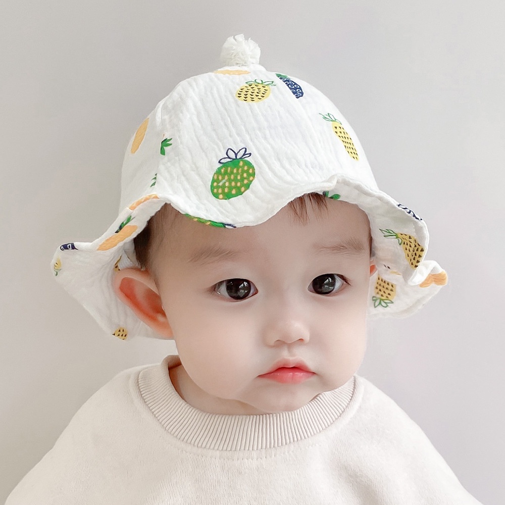 Nón Tai Bèo Vải Cotton Mỏng In Hình Quả Dứa Thời Trang Xuân Thu Cho Bé
