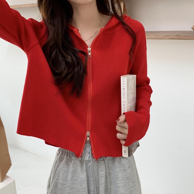 C20ma Real Shot Giá Thật Áo Khoác Cardigan Dệt Kim Tay Dài Có Khóa Kéo Đôi Phong Cách Mới Dành Cho Bạn Nữ U
