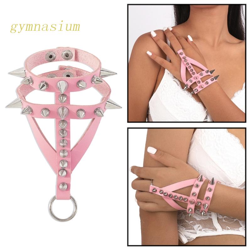 Vòng Tay Da PU Bản To Đính Đinh Tán Kim Loại Unisex