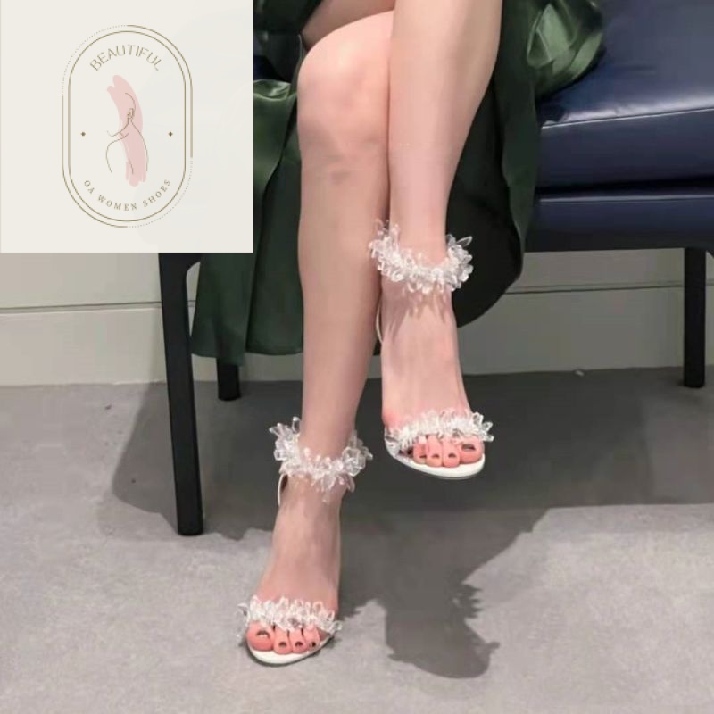 Xăng Đan Cao Gót Hở Ngón Quai Trong Suốt Đính Đá Thiết Kế Dễ Thương Cho Nữ 2023