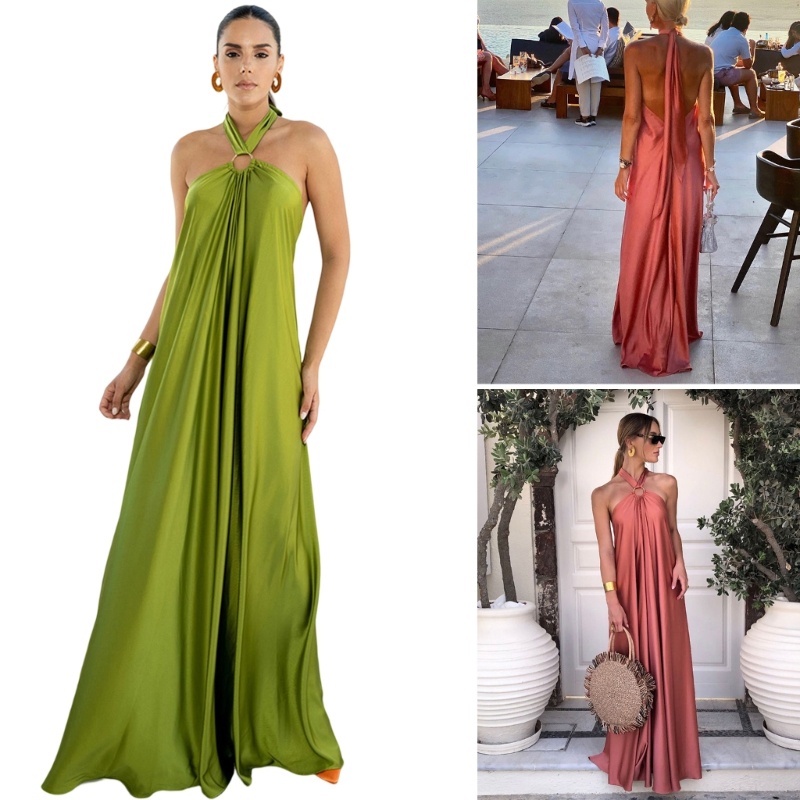 Xiangbao Đầm Dài Không Tay Dáng Xòe Dài Hở Lưng Gợi Cảm Cho Nữ Dự Tiệc Cocktail