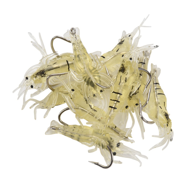 10 Mồi Tôm Giả Câu Cá Phát Sáng Trong Đêm 4cm &amp; 5 Miếng 10.5cm