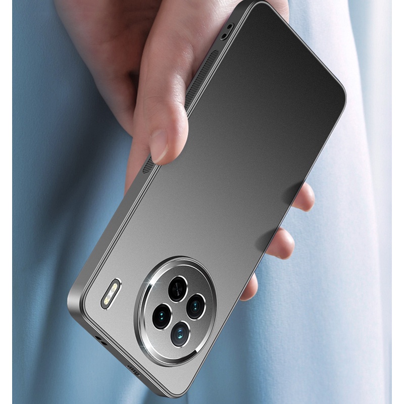 Ốp Điện Thoại Nhựa pc Mặt Nhám Mạ Kim Loại Chống Dấu Vân Tay Cho vivo x100 x90 x90s pro plus Giá Đỡ