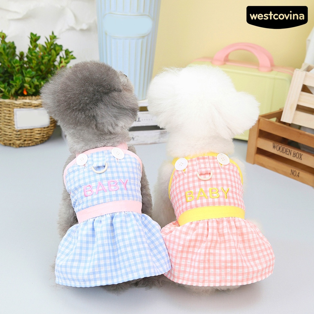 [COD]♝Đầm Công Chúa Không Tay Thêu Họa Tiết Caro Phối Nút Thời Trang Xuân Hè Cho Cún Cưng