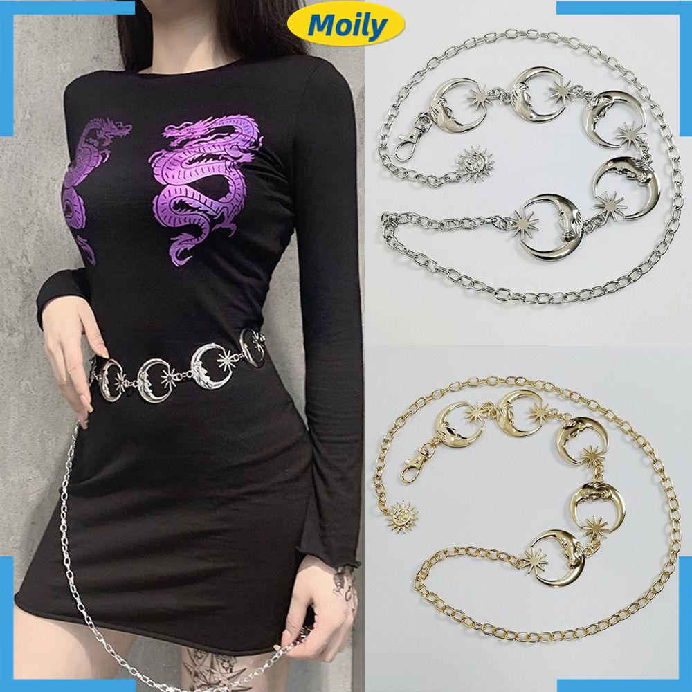 Thắt Lưng Dây Xích Hình Trăng Sao Bằng Kim Loại Phong Cách Punk Hip Hop Cho Nữ