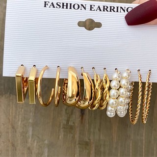 Đôi bông tai khoen tròn gắn hạt ngọc trai thời trang cho nữ