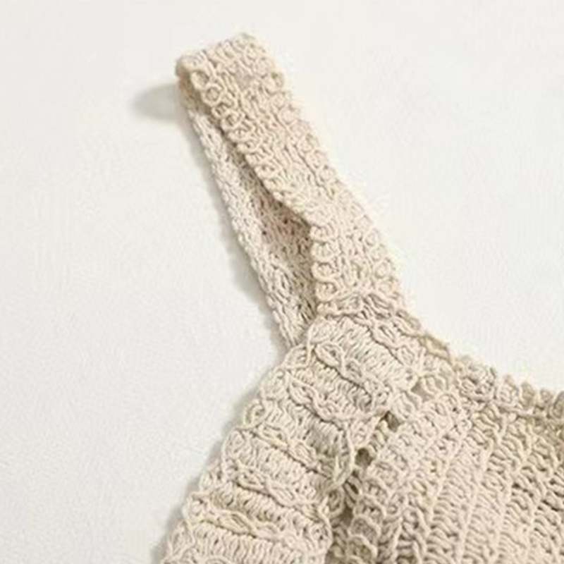 Brroa Áo Croptop Dệt Kim Hai Dây Họa Tiết Hoa Khoét Rỗng Không Tay Mặc Khi Đi Du Lịch