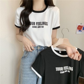 Áo thun croptop PEWARN tay ngắn dáng rộng in chữ đơn giản phong cách Hàn Quốc thời trang mùa hè cho nữ