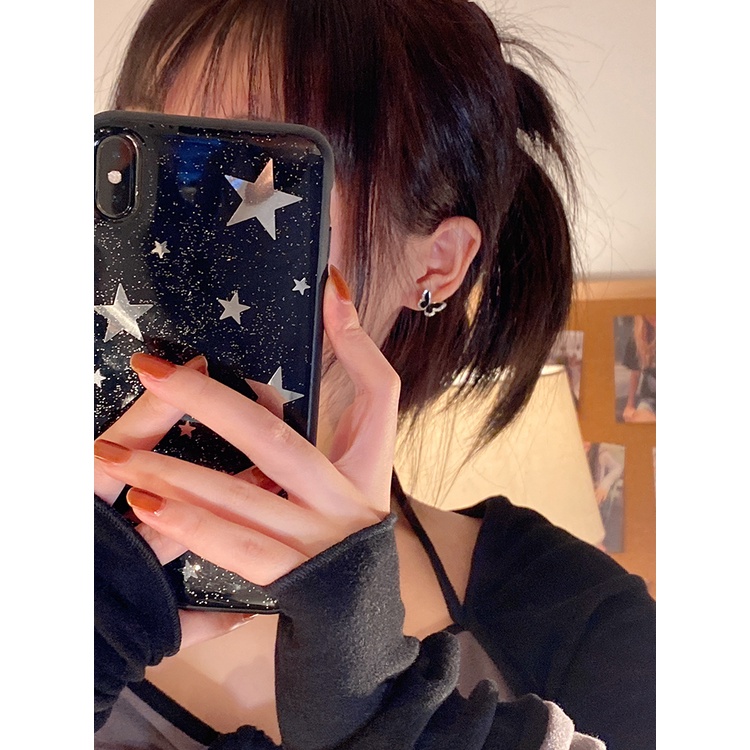 Khuyên Tai Hình Bướm Đen Đính Đá Sang Trọng Phong Cách Hàn Quốc