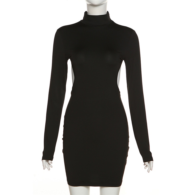 Đầm Tay Dài Cổ Cao Hở Lưng Ôm Dáng Thời Trang Cho Nữ