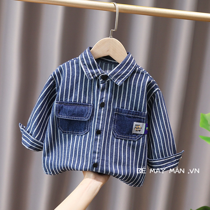 Áo Sơ Mi Jeans,Áo Khoác Chống Nắng Cho Bé Trai,Áo Khoác Denim Kẻ Sọc Dọc Thời Trang Cho Bé 1-8 Tuổi