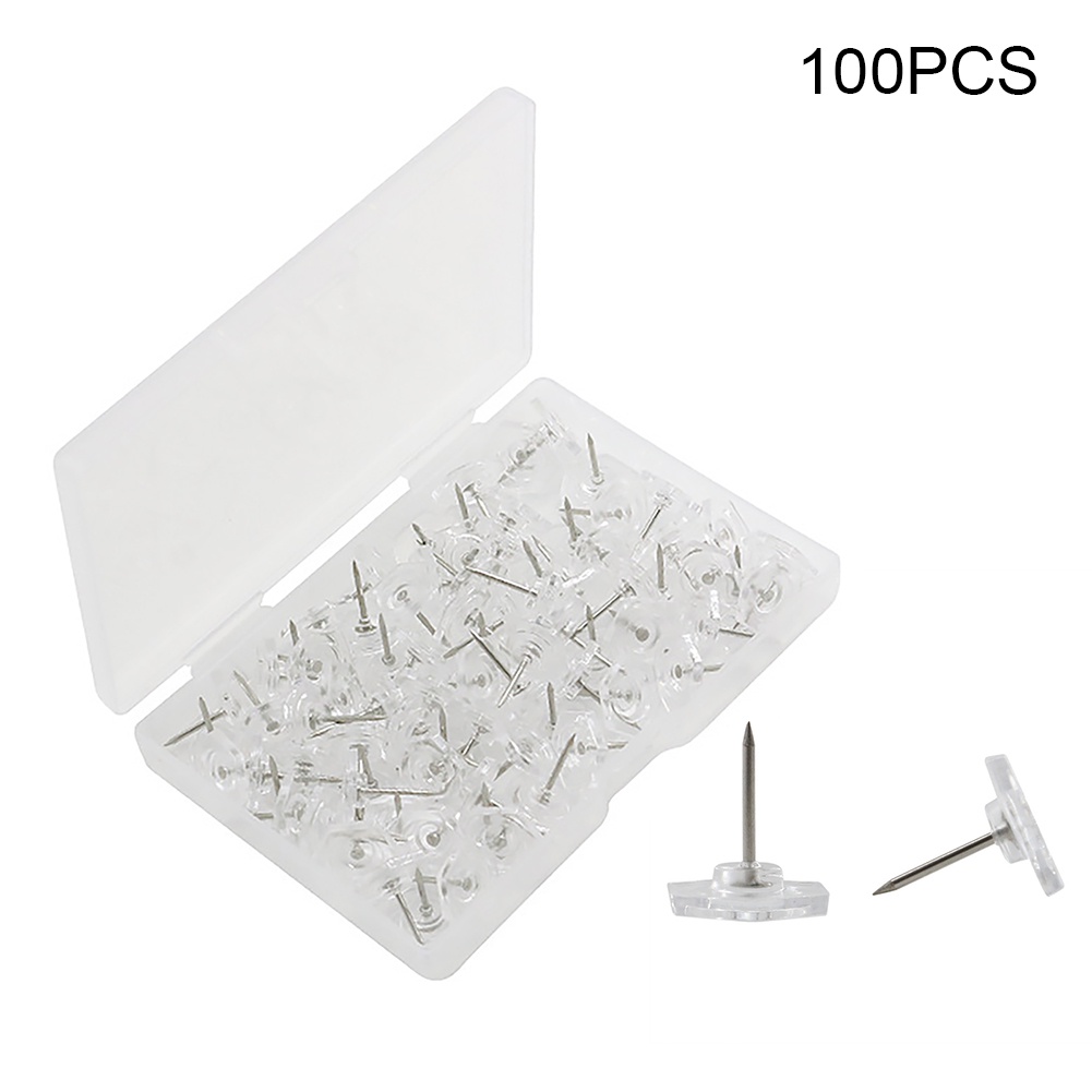 100pcs Clear Plastic Reusable School Portable Home Office Classroom For Cork Board Push Pin