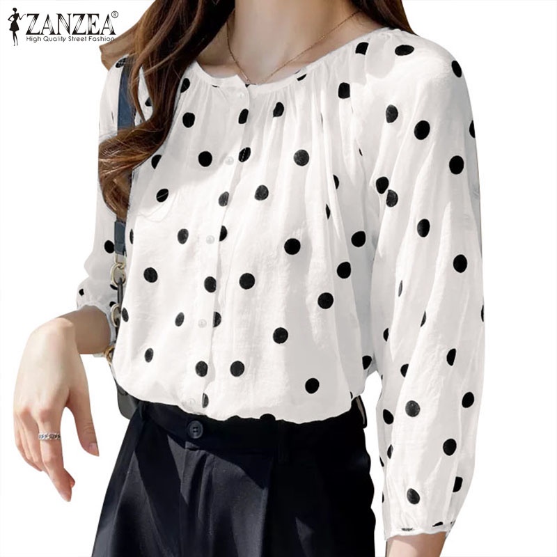 Áo nữ ZANZEA tay 3/ 4 họa tiết chấm bi thời trang