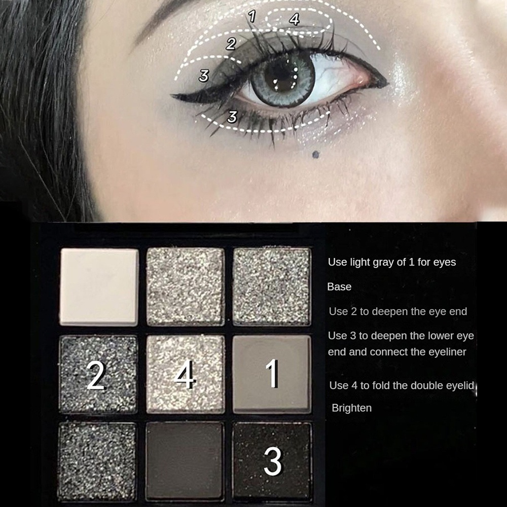 Bảng Phấn Mắt DIKALU Màu Đen Ánh Ngọc Trai Lấp Lánh Trang Điểm Mắt Khói Lâu Trôi