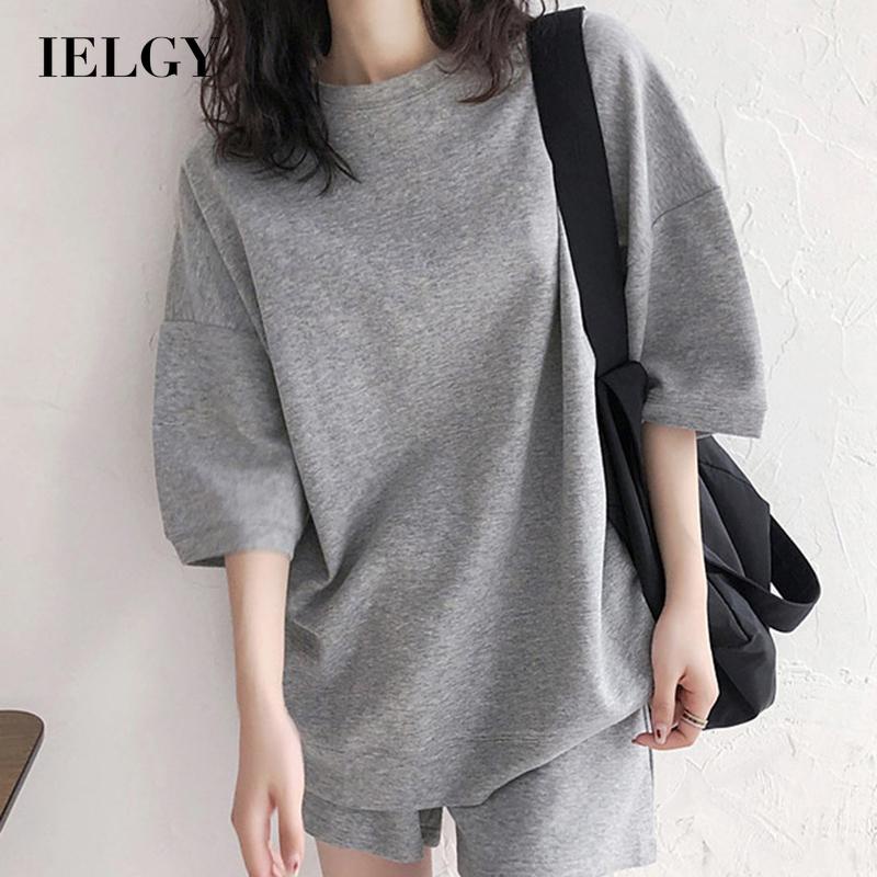 IELGY Set Áo Thun Ngắn Tay + Quần short Lưng Cao Thời Trang Thể Thao Cho Nữ