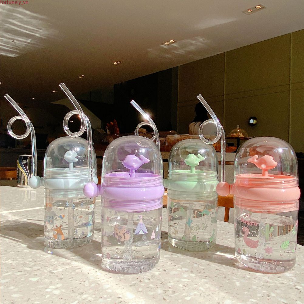 Bình Nước Hình Cá Voi 250Ml Có Ống Hút Bình Uống Nước Cầm Tay Cho Trẻ Em