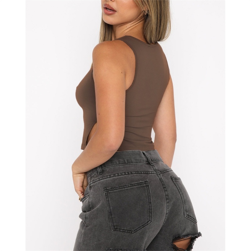 Áo Croptop Sát Nách Cổ Tròn Màu Trơn Dáng Ôm Xẻ Tà Quyến Rũ Thời Trang Mùa Hè Cho Nữ