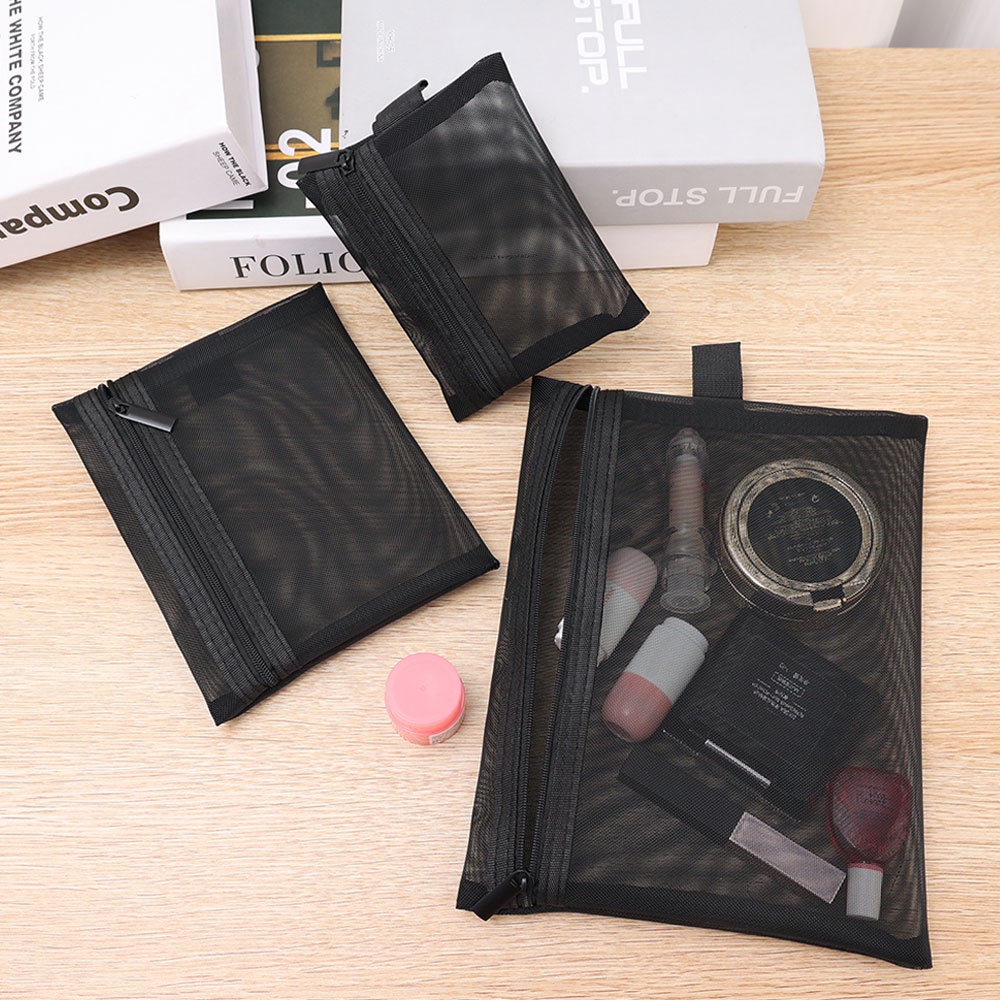 Túi Lưới Đựng Mỹ Phẩm / Đồ Trang Điểm Màu Đen Có Khóa Kéo