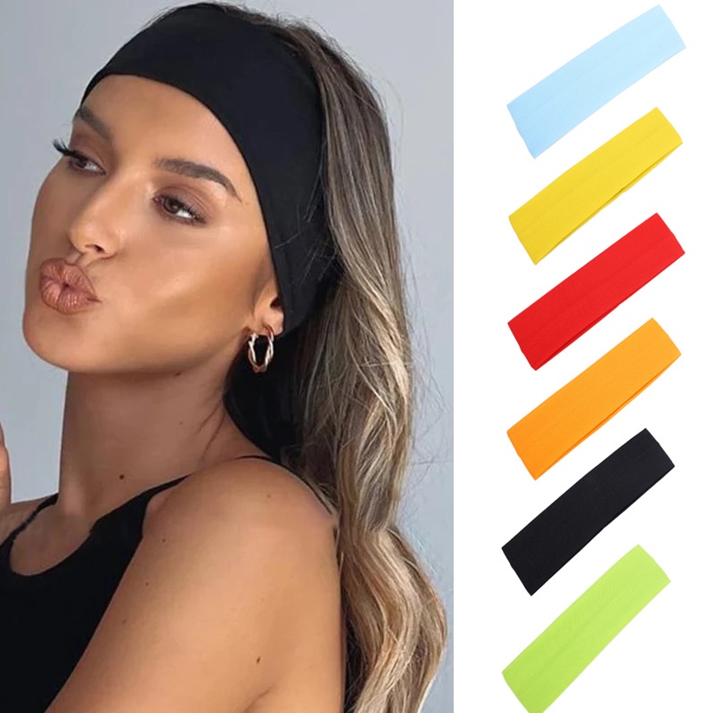 Băng Đô Cài Tóc Bằng Nylon Màu Sắc Trơn Phong Cách Thể Thao Thời Trang Cho Nữ