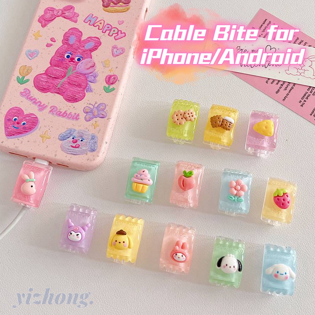 1 Vỏ Bọc Bảo Vệ Dây Cáp Sạc Dữ Liệu Bằng TPU Mềm Màu Kẹo Hình Melody Kuromi 3D Cho iPhone Android Micro-USB Type-C